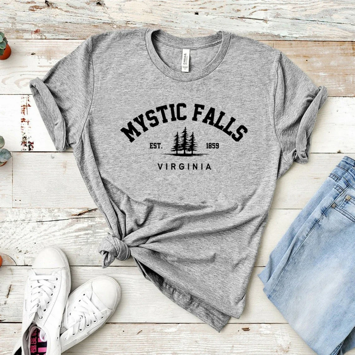 Mystic Falls Virginia T Shirt Salvatore Shirt Unisex Graphic T Shirts Short Sleeve Casual Tshirt Vintage Tops Vampire Fan Gift