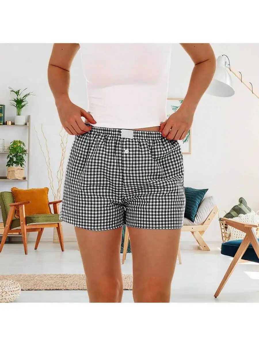 

3 Pack Womens Gingham Boxer Shorts Casual Summer Sleep Lounge Shorts
