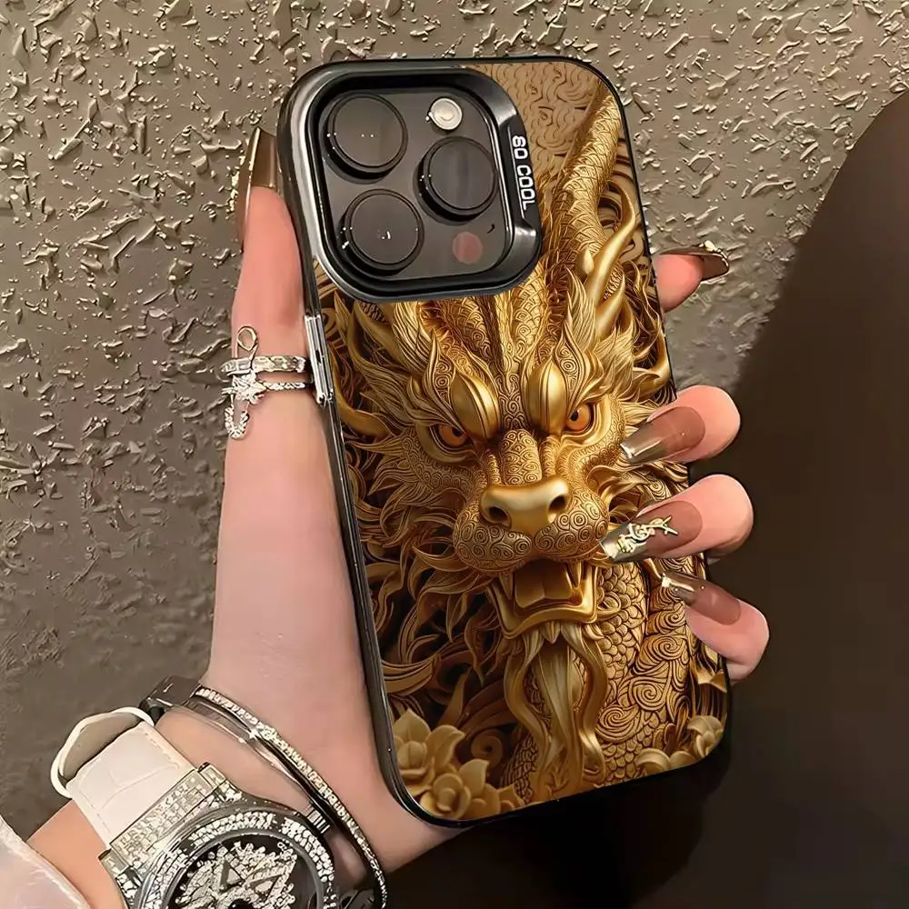 L-Luxury D-Dragon E-Capa de telefone em relevo para iPhone 17,16,15,14,13,12,11 Plus, Pro Max, XS, capa de telefone prateada colorida
