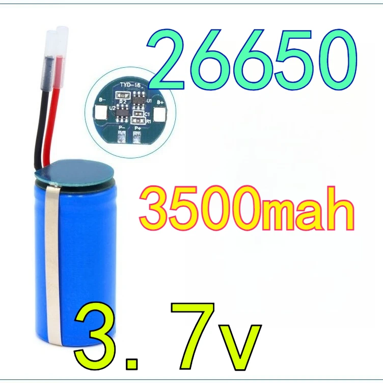 

26650 3500 мАч литиевая батарея большой емкости 3,7 В с защитной платой, перезаряжаемая батарея с длительным сроком службы