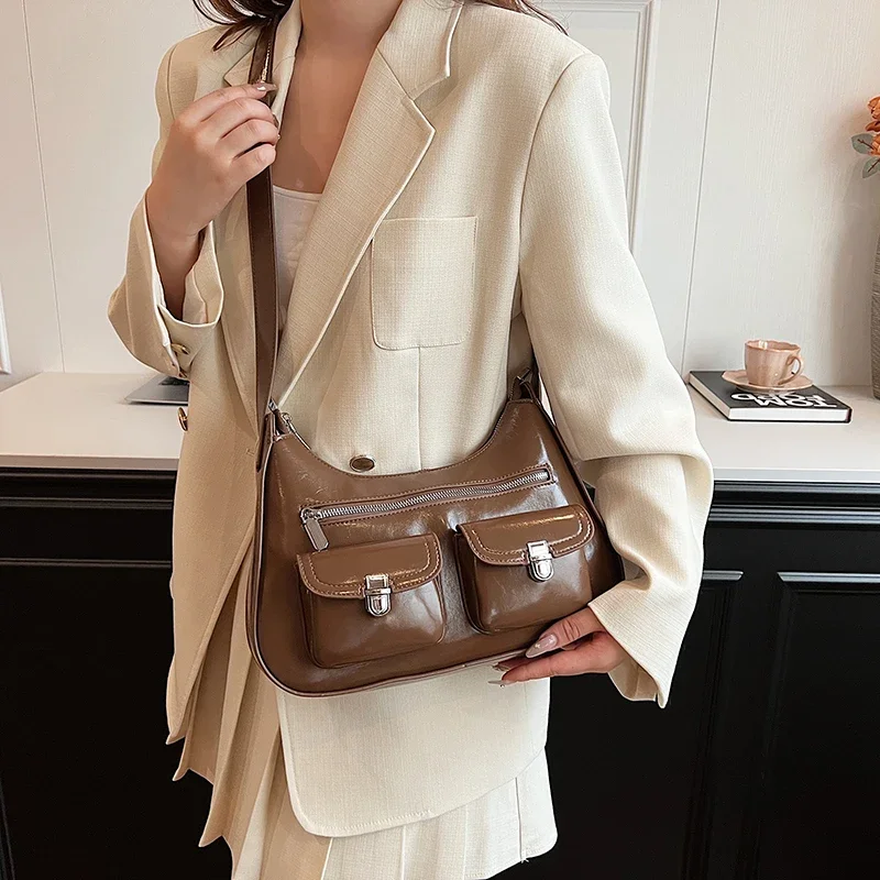 LEFTSIDE Small Double Pockets Design Shoulder Bags For Women 2024 Y2K Fashion Trend Crossbody Bag Female Handbags And Purses