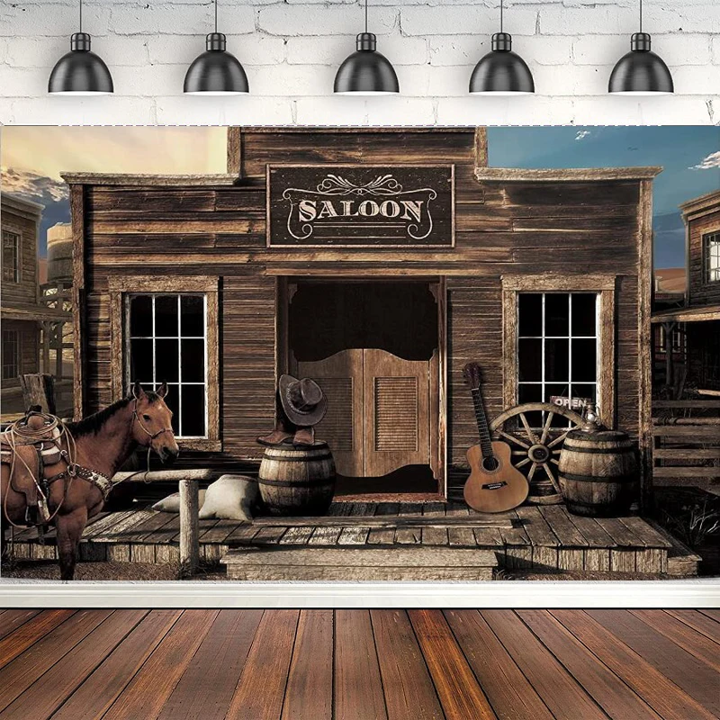 Фон для фотосъемки Дикий Запад деревянный бар ковбойский дом дверь сарая ретро конское колесо сельская местность сельские старые деревянные стволы фон