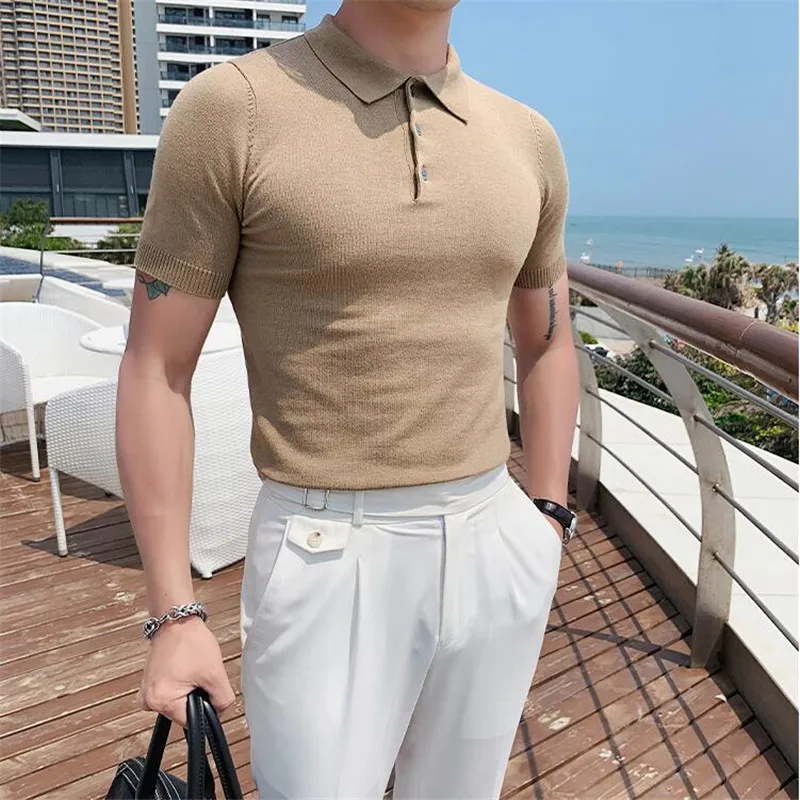 2024 New Fashion Brands Polo Shirt Men\'s Summer Slim Fit Short Sleeve Solid Color Polos Casual Business Formal Polo Men Clothing