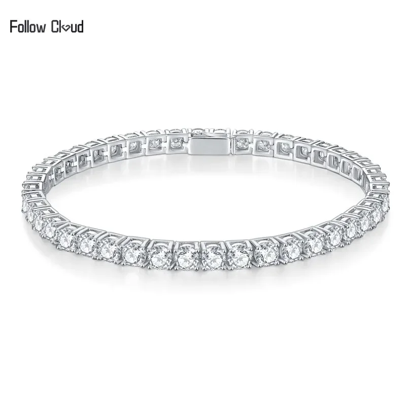 Follow Cloud 5.0mm 6.5mm D Color VVS1 GRC Round Cut White Gold Plated S925 Sterling Silver Moissanite Tennis Bracelet for Women