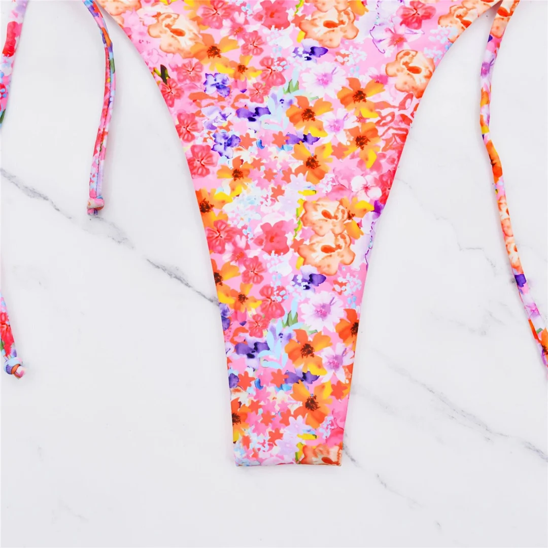 S - XL, mit Blumenmuster bedruckter Bikini mit Trägern, Damen-Badebekleidung, zweiteiliger Bikini-Set, Badeanzug, Badebekleidung, Modell V6177. – Detail 11