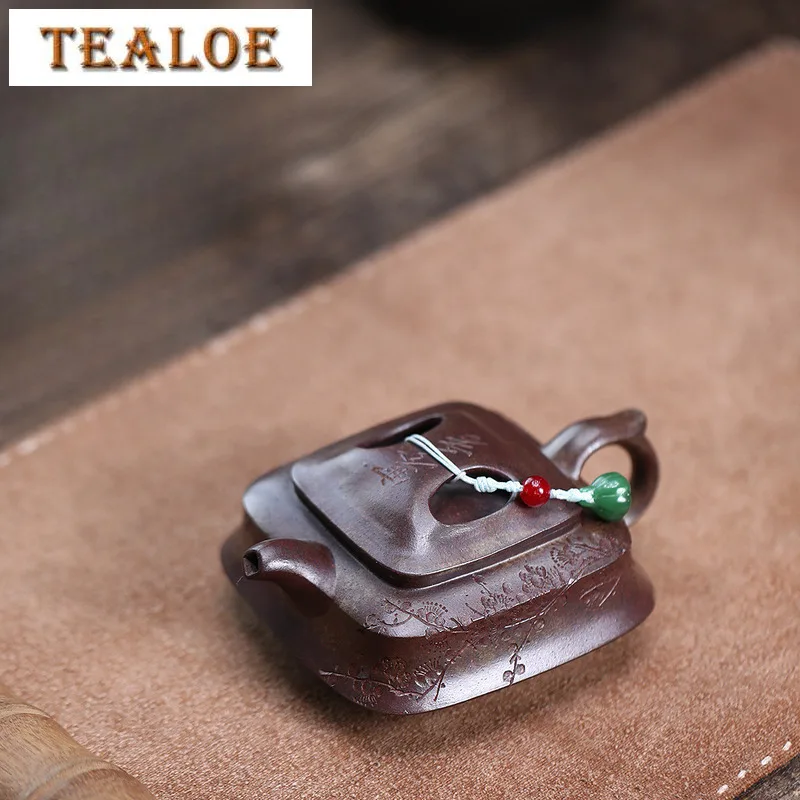 

170ml Traditional Yixing Purple Clay Teapots Handmade Square Cattle Lid Pot Raw Ore Agilawood Mud Tea Maker Kettle Zisha Tea Set