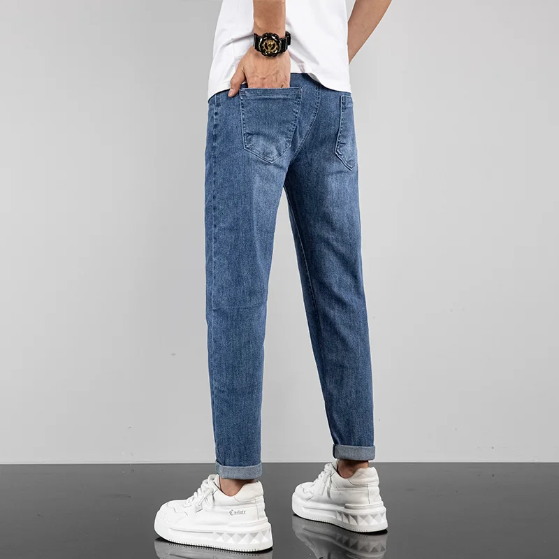 Calça de vaqueiro masculina rasgada, calça jeans cônico, moda coreana, bainha, tendência primavera-verão, 2022