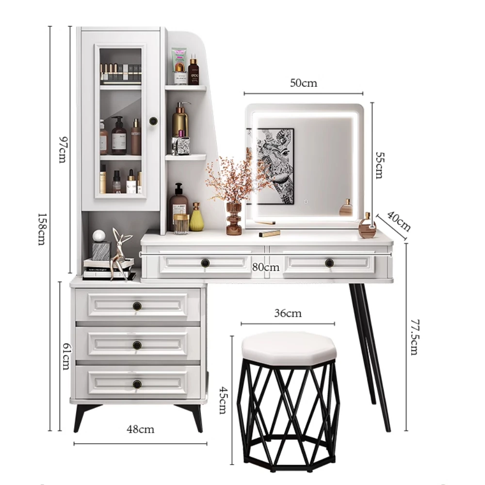 صندوق منظم طاولة مكياج بيضاء الأميرة أداة الصدر منضدة الزينة النسائية الفاخرة Coiffeuse De Chambre ديكور المنزل #5