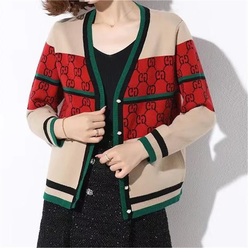 Knitted cardigan diamond grid small jacket 2024 Spring and Autumn new women's clothing outerwear women's sweater cardigan trend