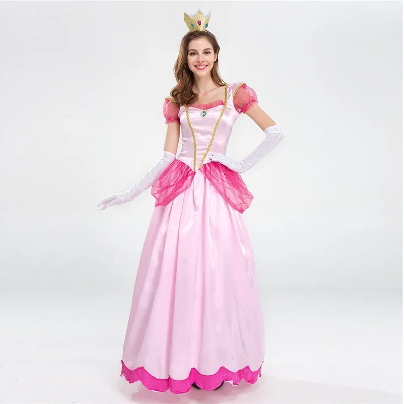 Adult Super Luigi Brother costume Pink Sweet Princess Peach Cosplay For Halloween  Carnival Party Fantasia Fancy Dress