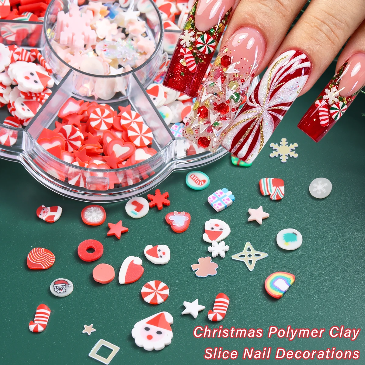 Christmas Polymer Clay Slices Nail Art Charms, Santa Candy Gift Nail Decorations, Winter Nail Accessories for DIY Manicure Salon