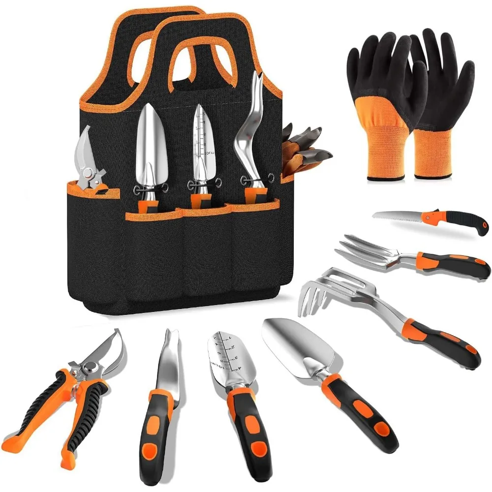 

Gardening Tool Set, Upgrade Gardening Supplies 9 PCS, Include Garden Gloves Pruning Shears Rake Tote Bag Trowel Watering Can