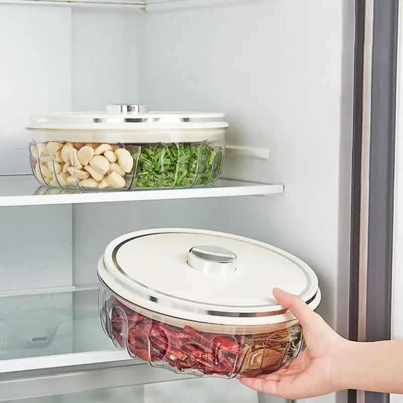 

Divided Serving Tray with Push-on Lid, 5 Compartments Round Plastic Food Storage Organizer, Snack Tray for Portable Snack Platte