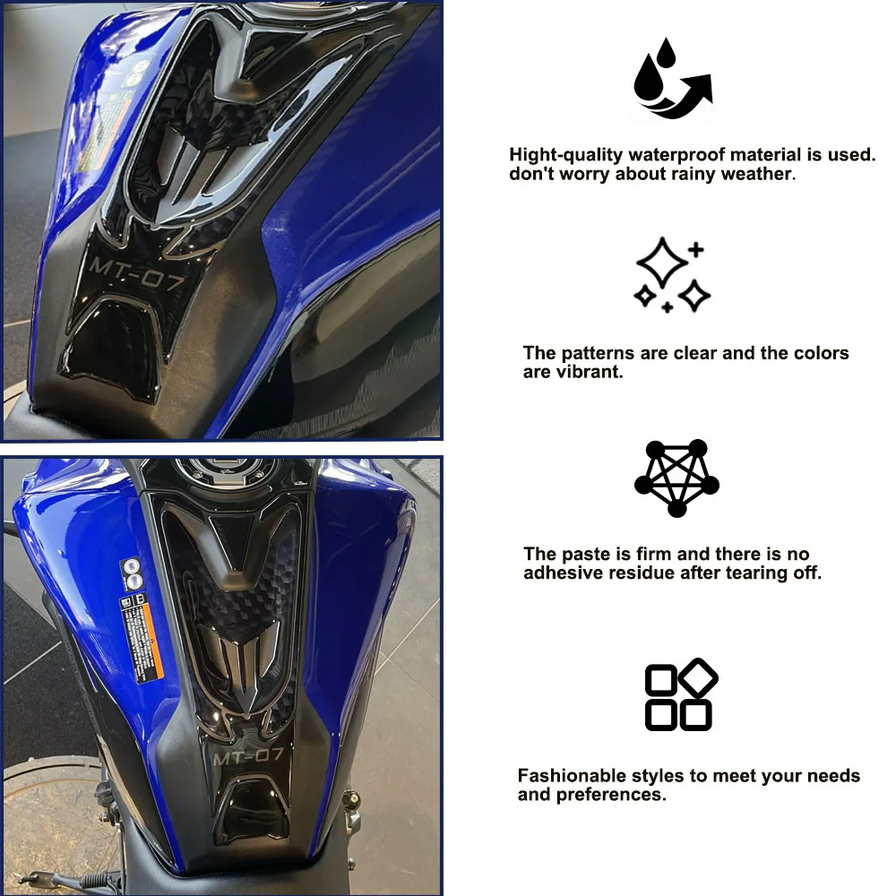 Motocicleta Fuel Tank Pad Etiqueta, impermeável Anti-Scratch Protector, Resina 3D, MT-07, YAMAHA MT-07, 2022