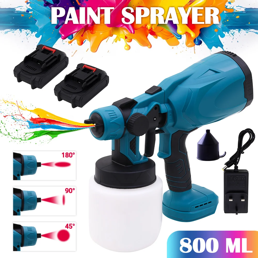 

Cordless Spray Gun Electric Paint Sprayer 800ML With 2Pcs Battery 21V Auto Electric Airless Furniture Steel Coating Airbrush