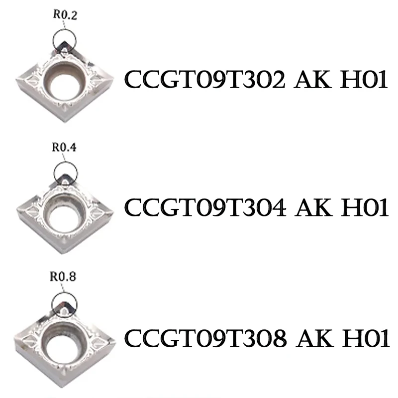 Lâmina de alumínio do carboneto do CNC, ferramenta de giro, CCGT060204, CCGT060208, H01, CCGT09T302, 09T304, 09T308 -AK, CCGT120404-AK, H01, CCGT 120408, CNC