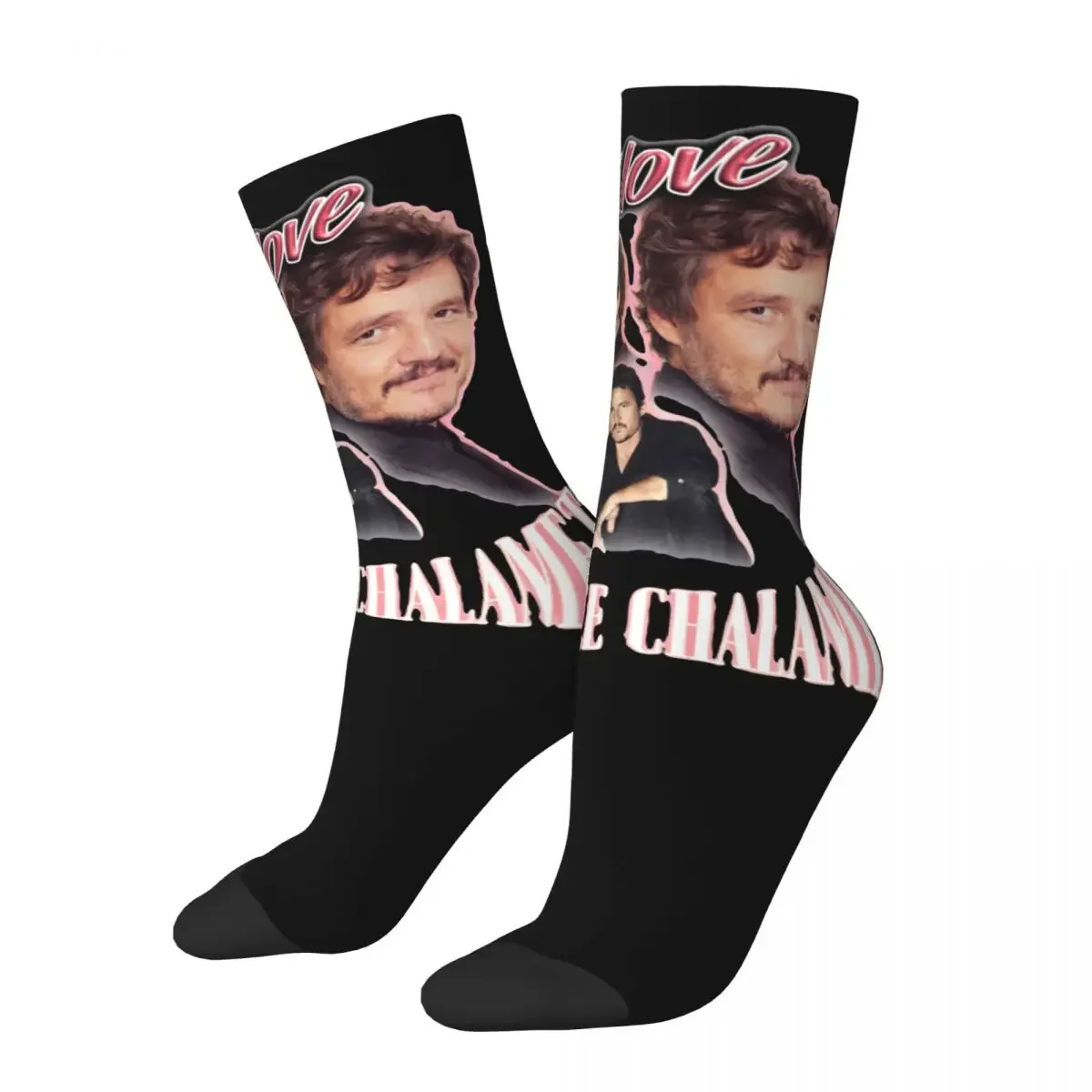 Hip-hop I Love Timothee Chalamet Pedro Pascal Cursed Fan Collage Soccer Socks Polyester Crew Socks for Unisex