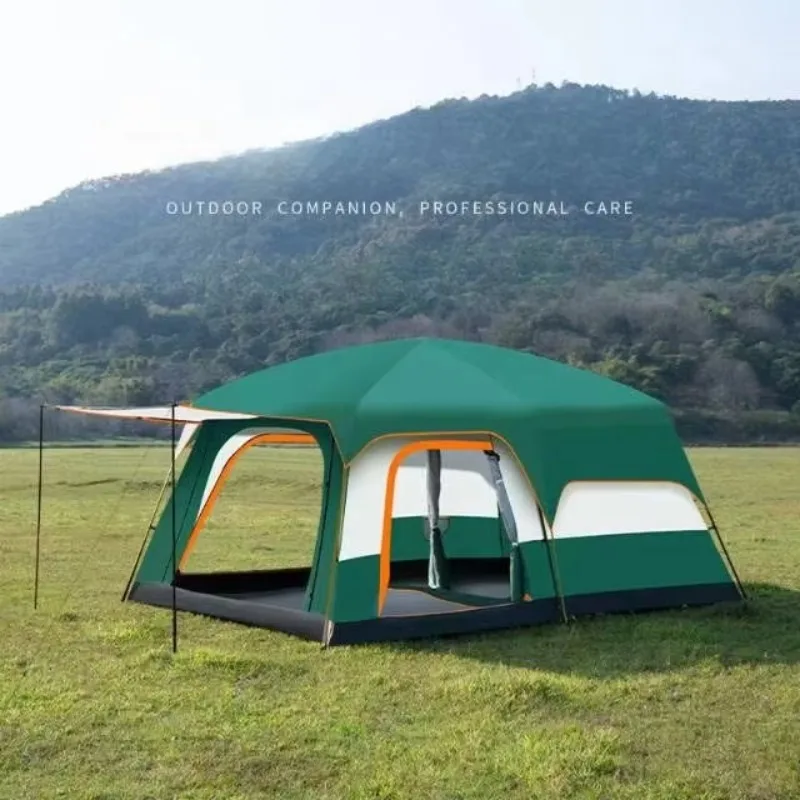 Two-bedroom One-living-room Large Tent Camping Equipment for 5-12 People Rainproof Thick Net Fabric Double-layer Folding Design