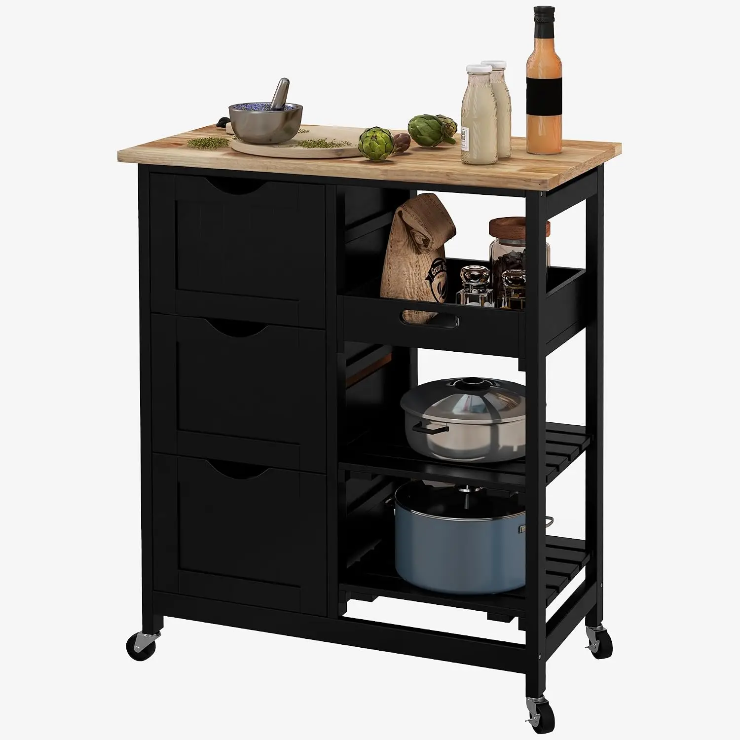 Kitchen Island Trolley with Drawers & Wheels, Utility Storage Cart with Wine Shelf, Easy Assembly, 37.08x68x83.82cm, Customized