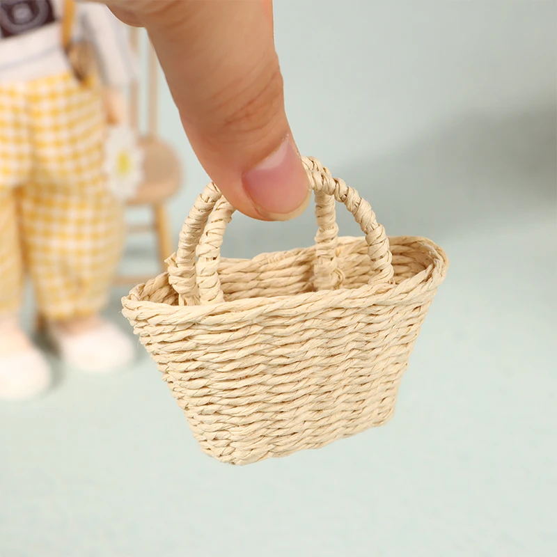 1pc Mini Cute Dollhouse Rattan Frame Hand-woven Vegetable Food Flower Basket Toys Dolls Miniature Decoration