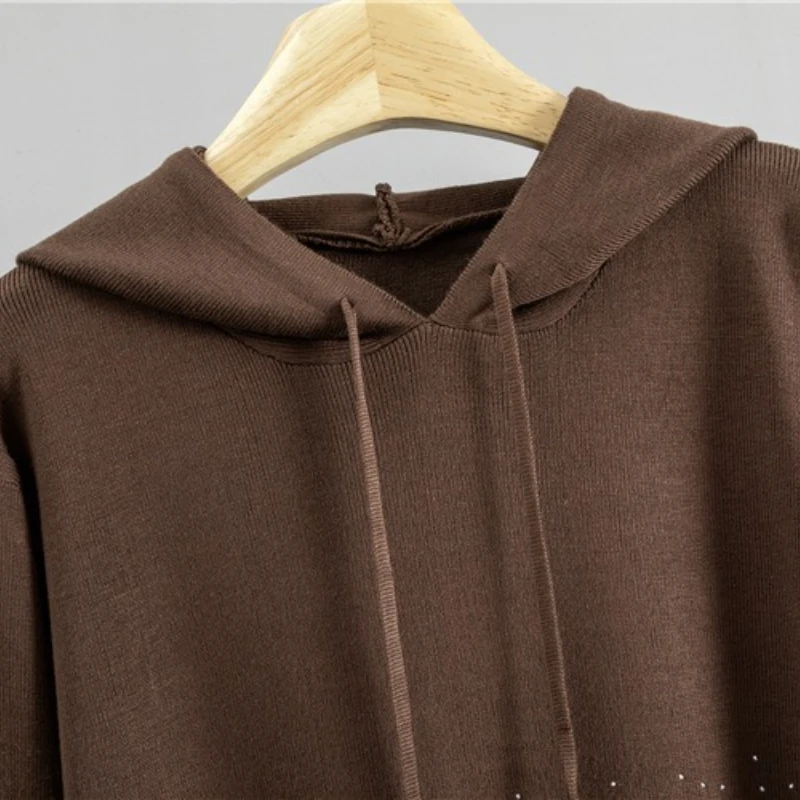 Europese en Amerikaanse zigeunersterren Hot Diamond Fashion herfst winter nieuwe gebreide pak met capuchon dames wijde broek tweedelige set