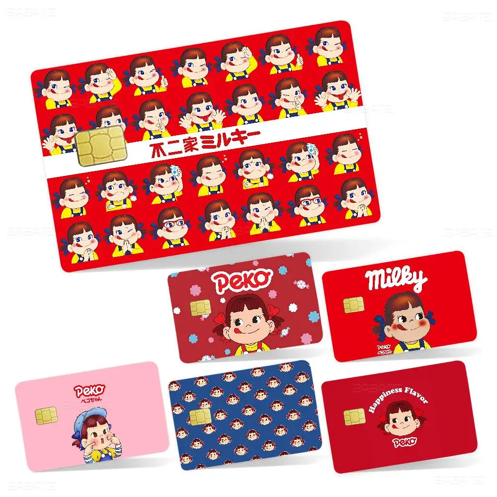 Cute Mliky Peko-Chan Girl Anime Front Cover Film Sticker Skin for Credit Debit Card Small Large Chip