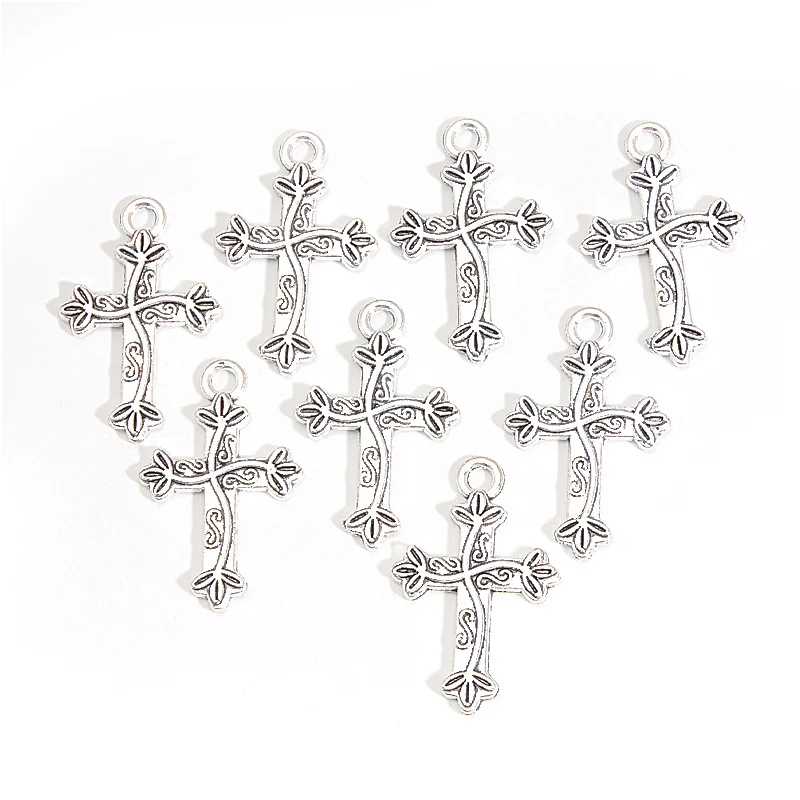 50pcs Jesus Cross Charms  Protaction Ancient Silver Color Pendants DIY Handmade Making Findings Jewelry