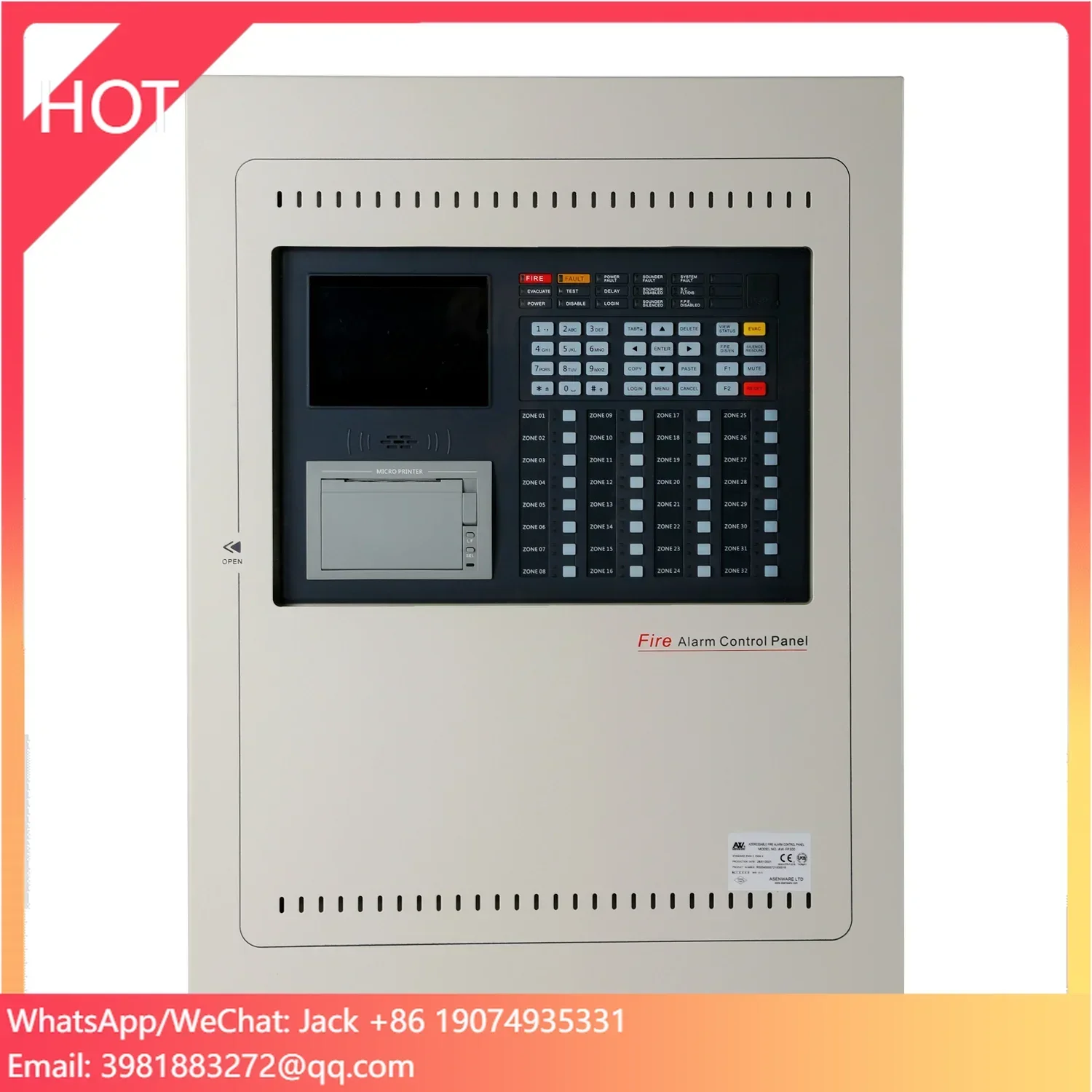 

Asenware LPCB Addressable 32 Zone Fire Alarm Control Panel System 1-8 Loops EN54 Standard