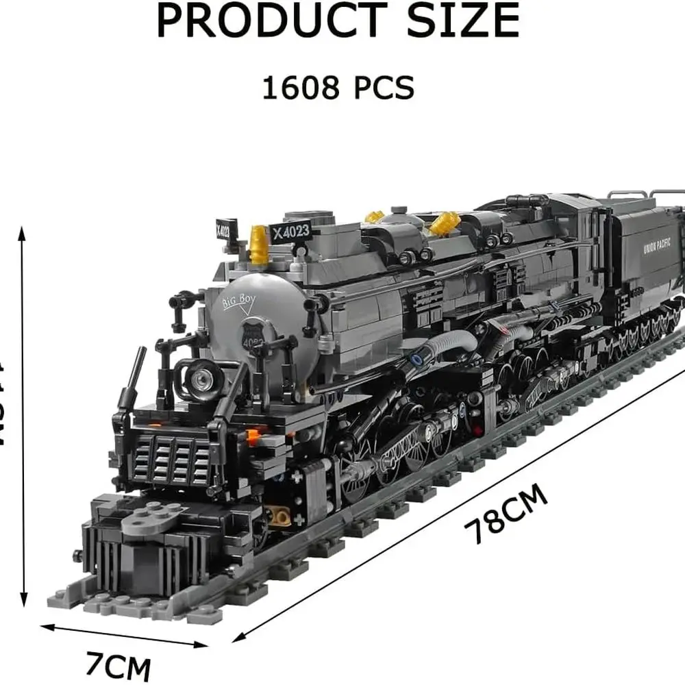 Kit de modèle de train de locomotive à vapeur BIGBOY de 1608 pièces avec pistes pour adolescents et adultes