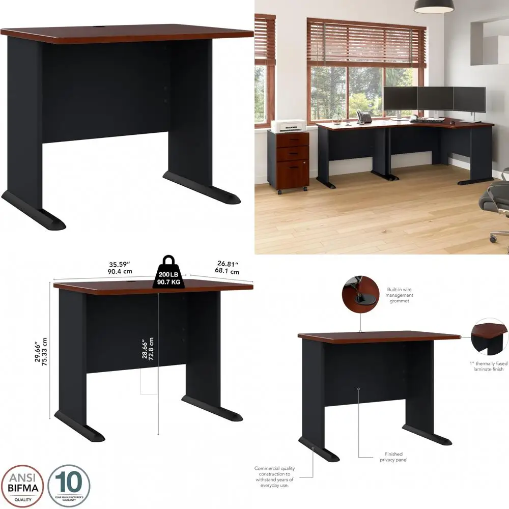 

36 Wide Small Desk in Cherry and Black, Compact Computer Desk for Home or Office Use