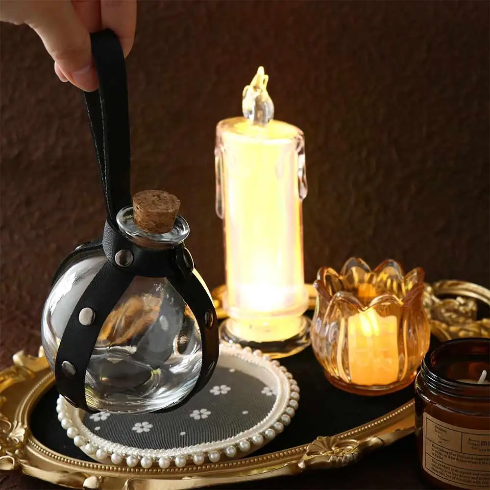 フェイクレザーラウンドフラスコポーションボトル魔法のウィザードガラスホルスターベルトバッグ魔法のポーションガラスボトル中世のファッション