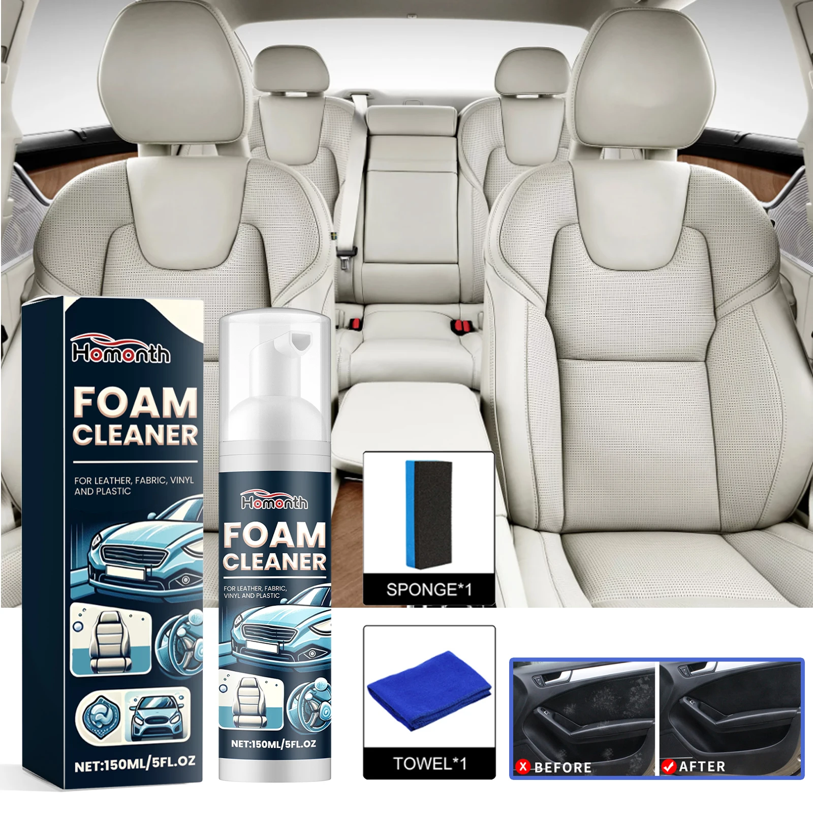 

Homonth пенопластовый очиститель салона автомобиля для сиденья, приборной панели, кожа, пластиковые поверхности, многоцелевой спрей для глубокой очистки, восстановления