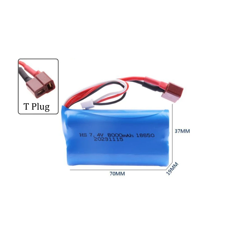 New 7.4V 8000mAh 18650 2S T Plug Long Lasting Rechargeable Battery for Wltoys 10428/12428/12423 Q46 RC Car Helicopter Boat Parts