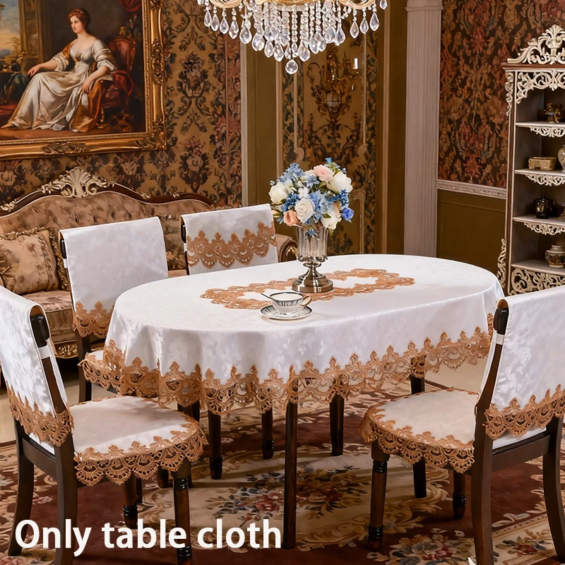 

1pc European Style Polyester Elegant Lace Oval Tablecloth All-Season Home Decor Table Cover Home Decor Table Cover for Hotel