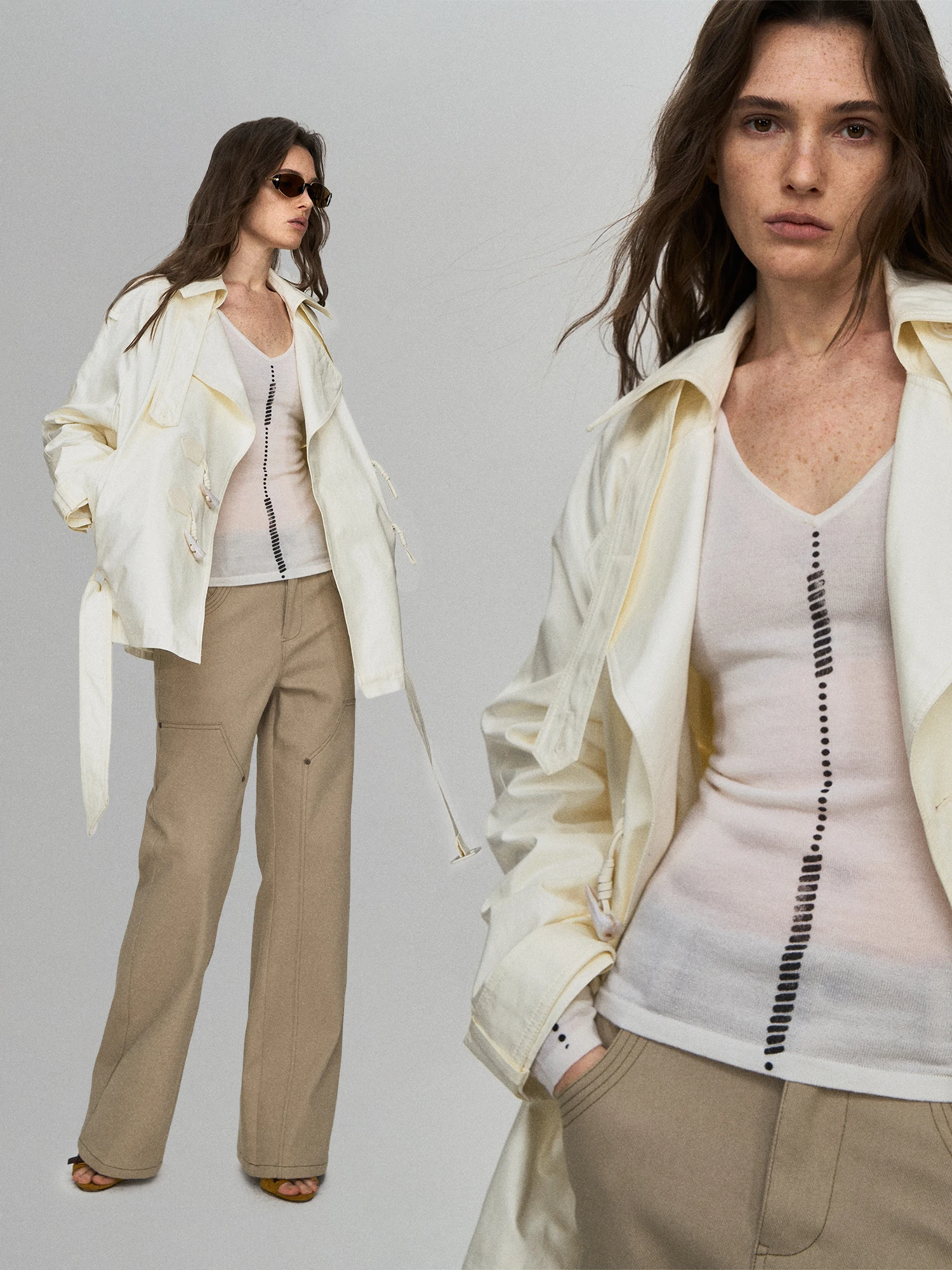 PRRP 00 Wool Long Sve Printed Base irt Slim Fit Faionable Tattoo Line Micro Transparency Women's Knitted Top