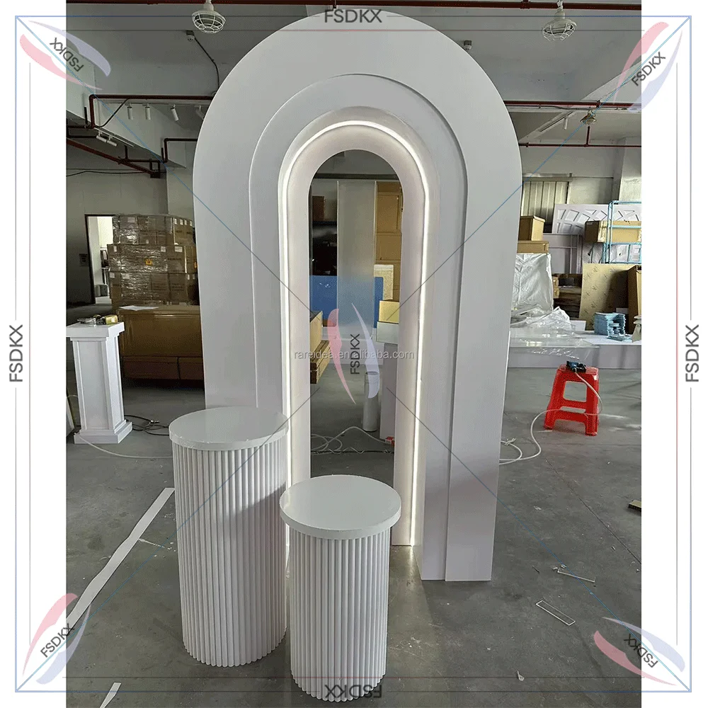 

Manufacturer Price White Arch 3D Flower PVC Arch Wedding Stage Backdrop Carved Ripple Backdrop With Led On Sales