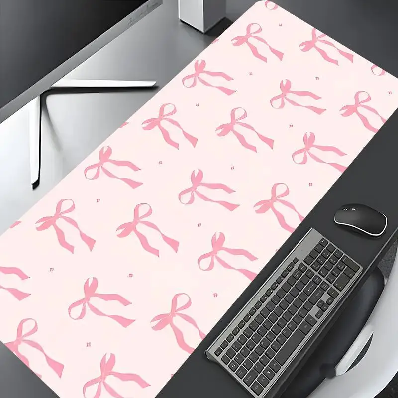 

Pink Bow Star Pattern Non-Slip Mouse Pad, Cute Gaming Desk Mat, Rubber Base Office & Home Decor