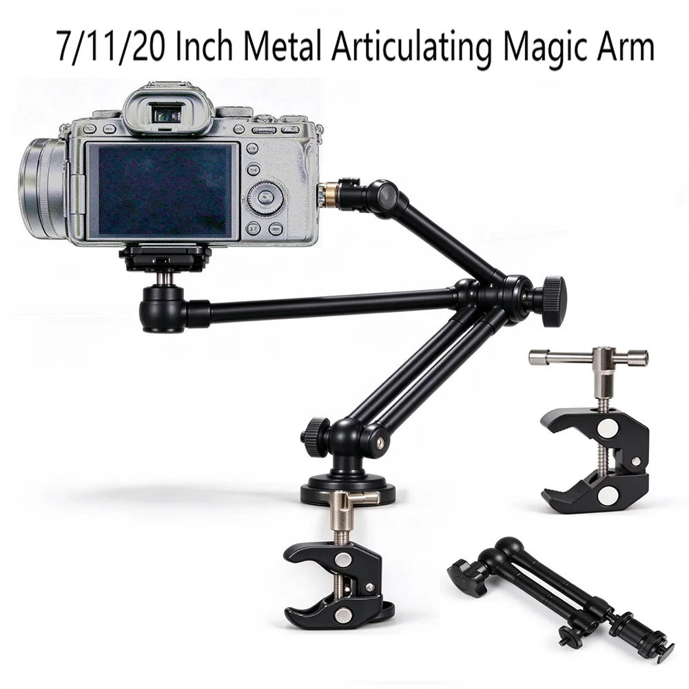 7/11/20 Inch Metal Articulating Magic Arm Super Clamp Holder Stand for DSLR Camera Photo Studio Photography Accessories Prop Kit