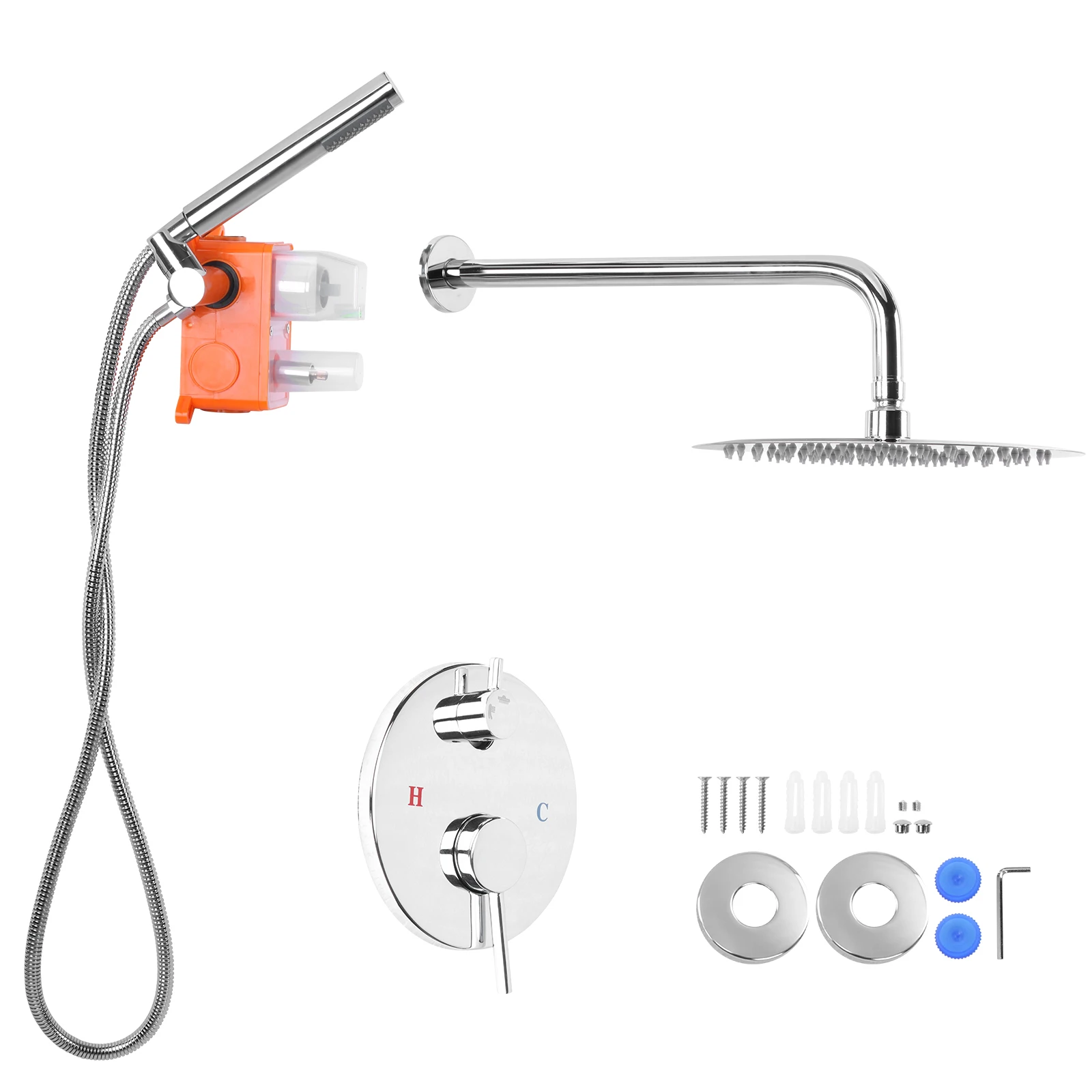 

Ceiling Rainfall Shower Head System with 10 Inch Showerhead Rain Shower Head and Handle Set with Rough-in Valve for Hard Water