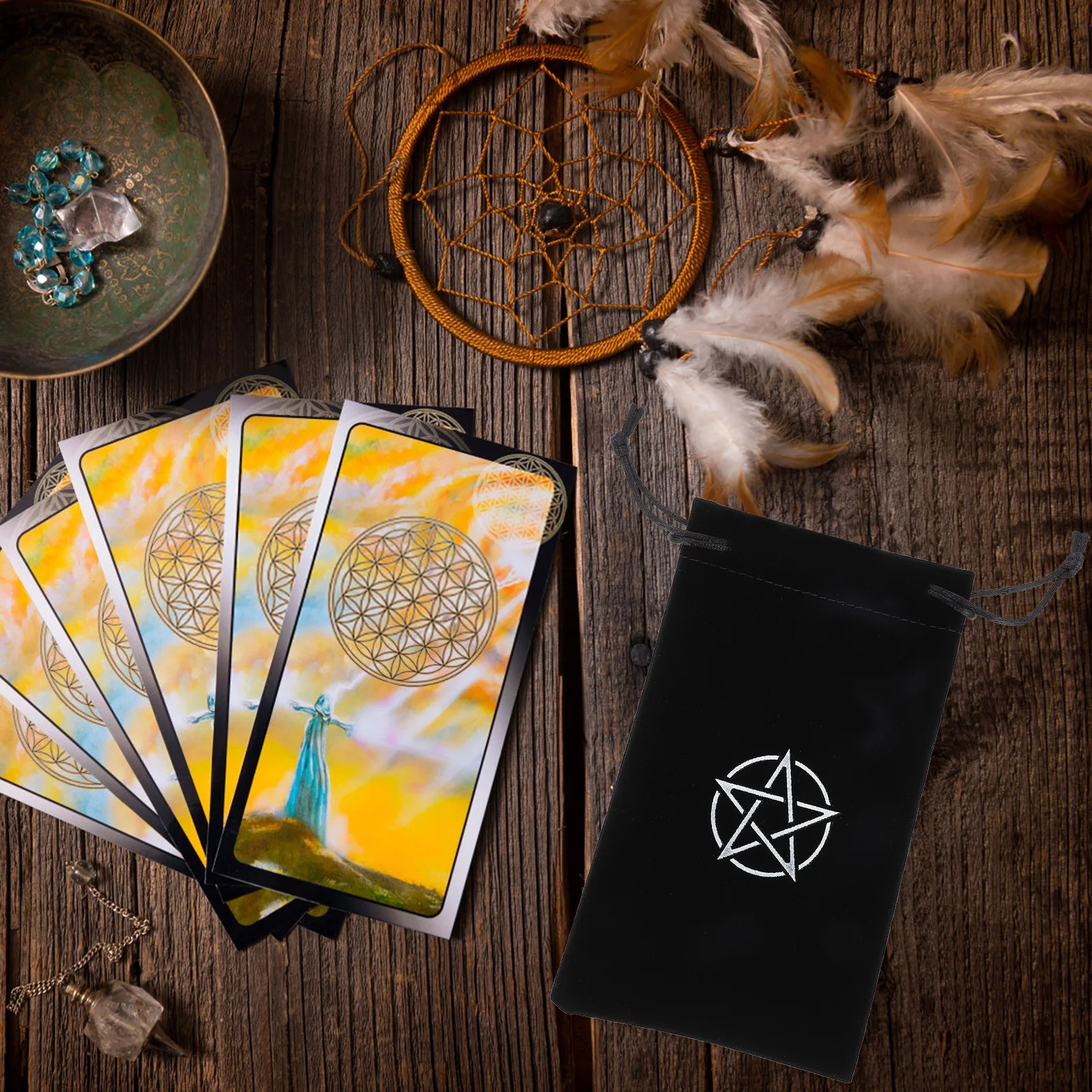 2 pezzi di borsa portaoggetti per tarocchi, contenitore in tessuto, modello pentacolo, organizer per pentagramma con coulisse