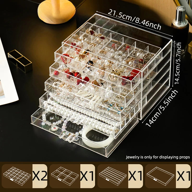 Jewelry box 5 drawers, transparent jewelry box rings, necklaces, earrings, bracelets, display boxes for ladies and girls gifts