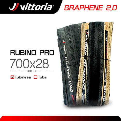 Imagen 1 del producto Neumático de carretera Vittoria RUBINO PRO 700 × 28 grafeno 2,0 neumáticos plegables sin cámara/clincher 150TPI para competición de bicicletas de carretera 700X28C