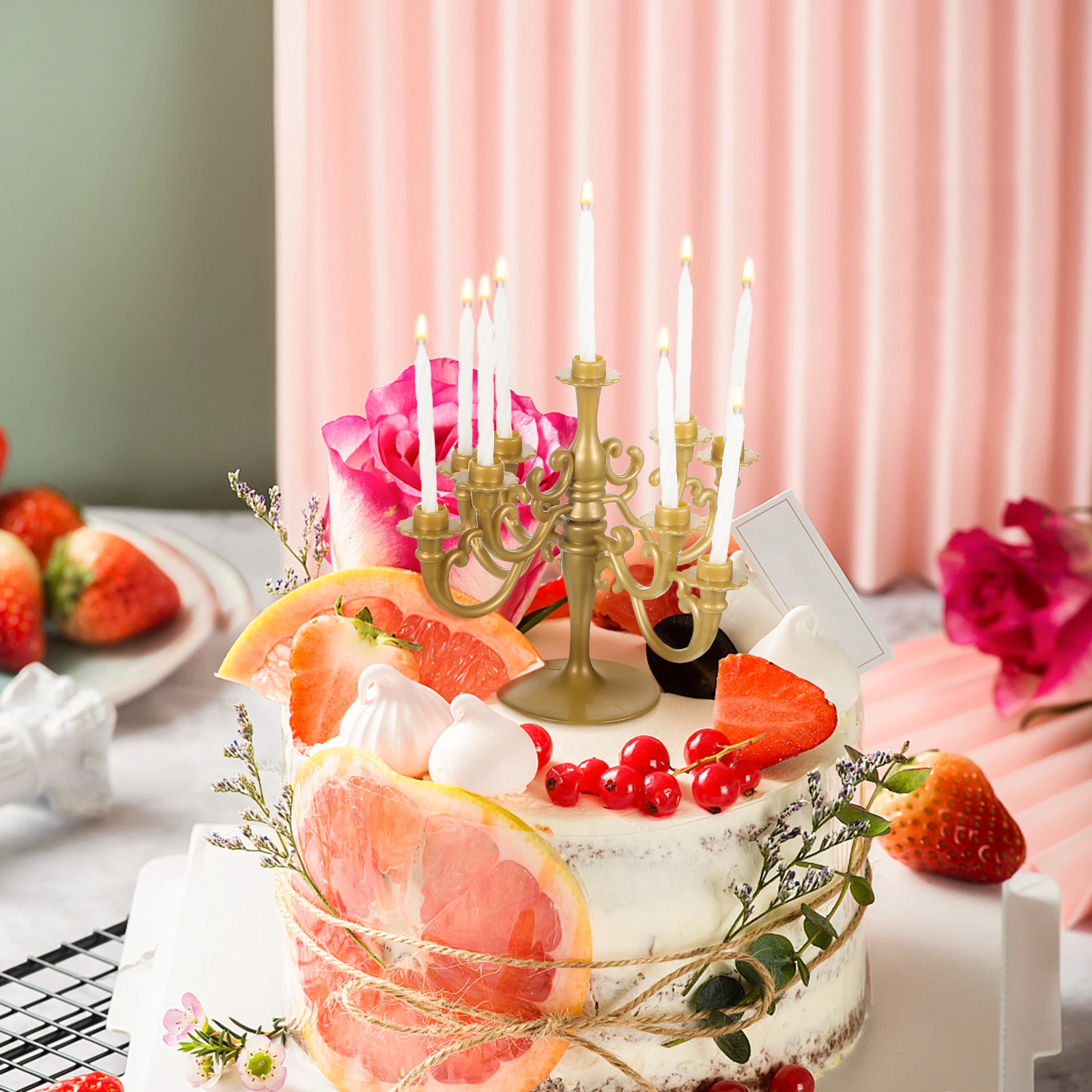 

2pcs Candelabra Cake Topper Set Creative Reusable Food Picks For Birthday Wedding Cake Decorating Supplies Candlestick Holders