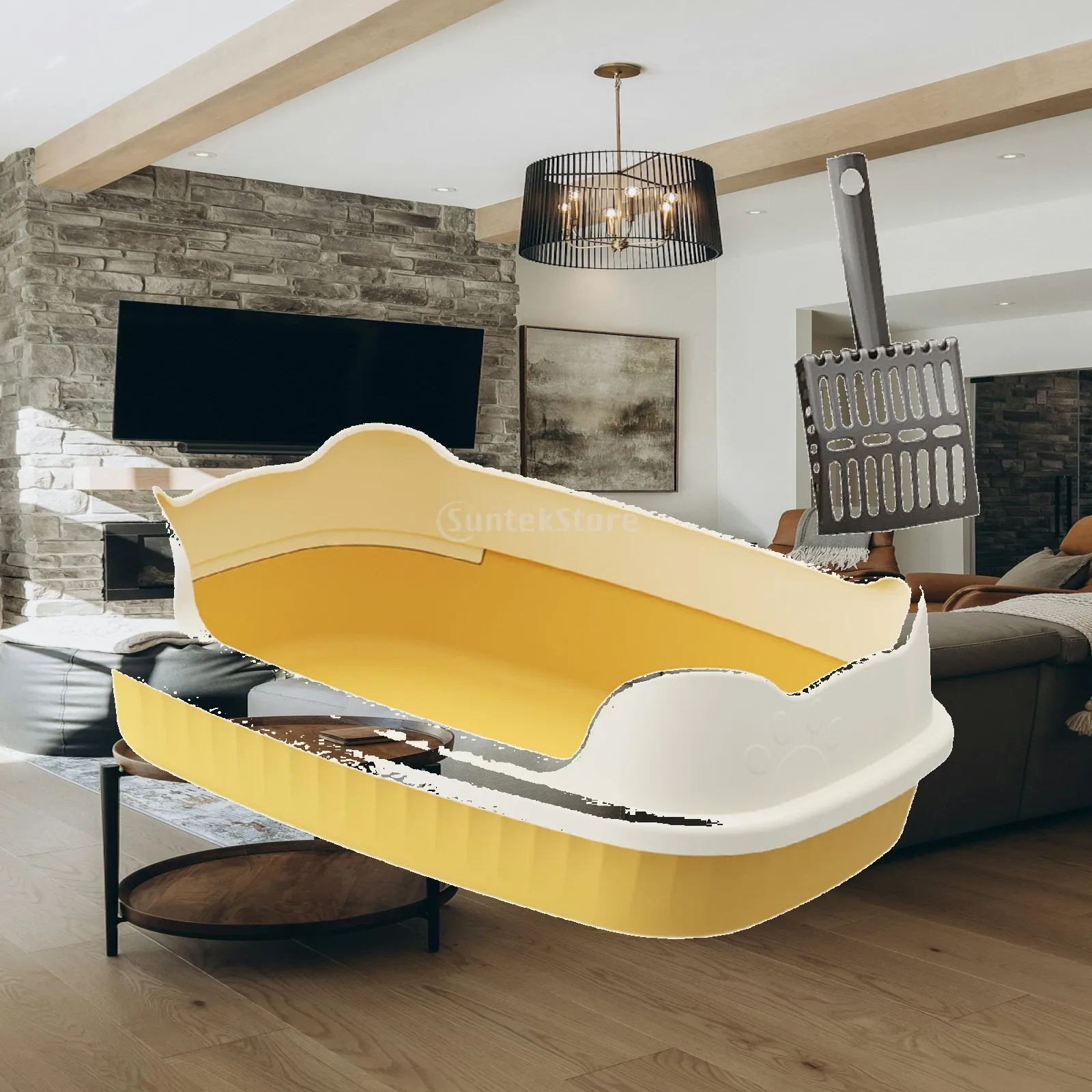 Open Litter Box Kitten Potty Toilet Cat Bedpan,Easy to Clean,Cat Litter Basin Anti Splashing Cat Litter Tray Litter Pan
