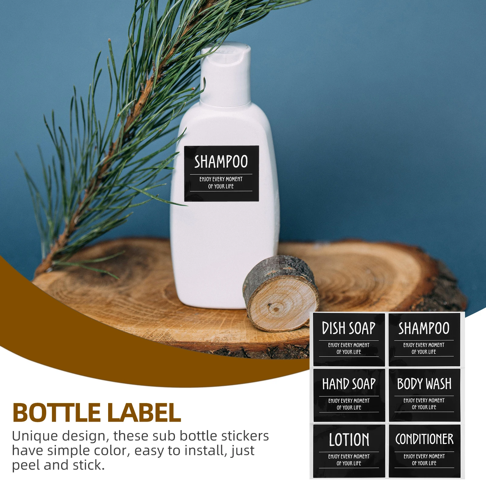 

Bathroom Shampoo Labels 7.8x5.8cm Black Waterproof Self Adhesive PVC Stickers for Dispenser Organization Bottle Labels