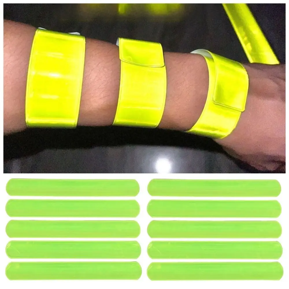 

20Pcs Warning Reflective Safety Wrist Strap 22/30cm Green Reflective Snap Ring Creative Funny Reflective Slap Bracelet Party