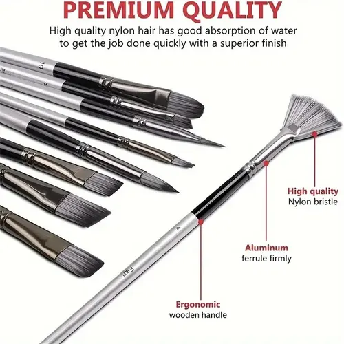 Imagen 2 del producto Pinceles de pintura acrílica, juego de pinceles de pintura al óleo, 24 piezas, para acuarela, con mango de madera