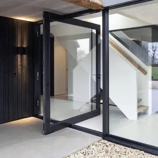 Porta d'ingresso anteriore moderna in vetro personalizzata per appartamenti, ville, porte girevoli in alluminio, porta girevole in doppio vetro con cornice in alluminio