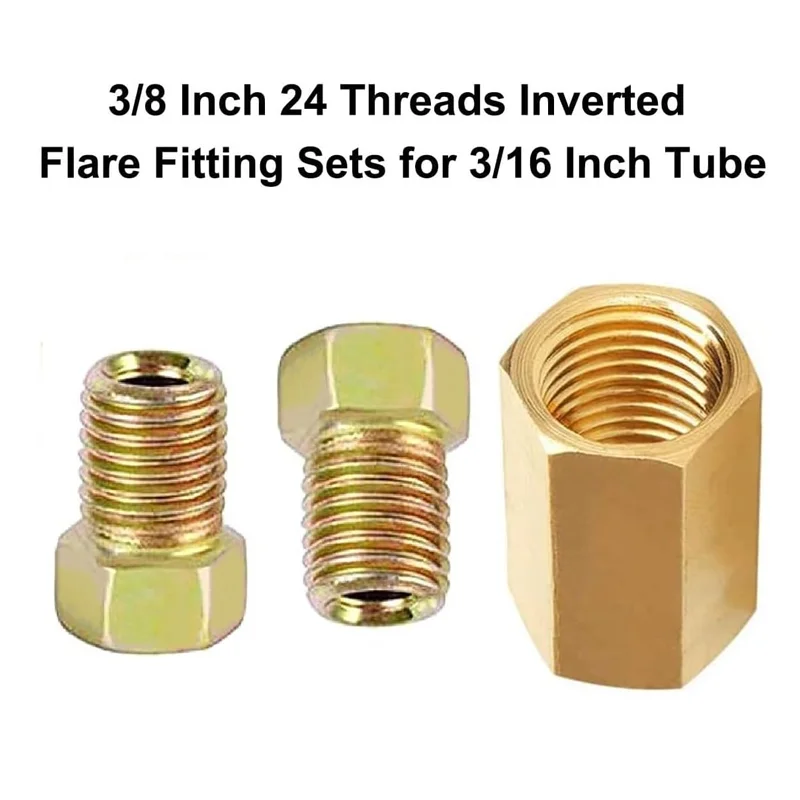 3/16 Brake Line Fittings - Premium 3/8' - 24 Threads Brake Fittings Assortment for 3/16' Brake Line Tube 6 Unions, 12 Nuts