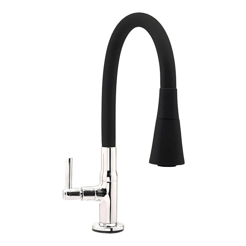 Torneira De PAREDE Flexível Para Cozinha Moderna 2 Jatos 1/4 de Volta Cor Preta Abs Silicone